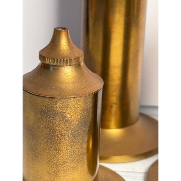 Vintage MCM Brass Oil Candlesticks Set of 3 - Picture 4 of 8